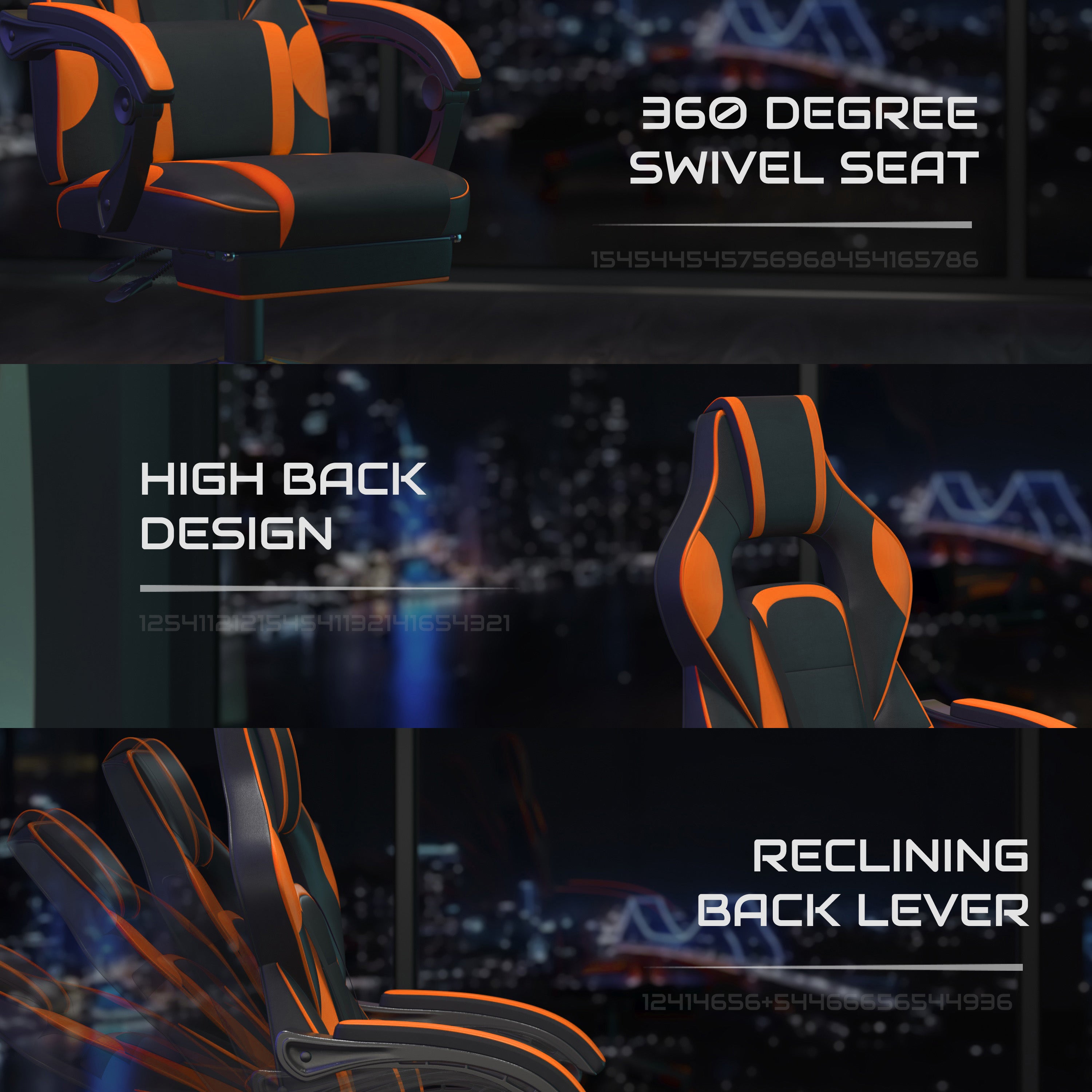 Black & Orange Gaming Chair with Footrest D64066
