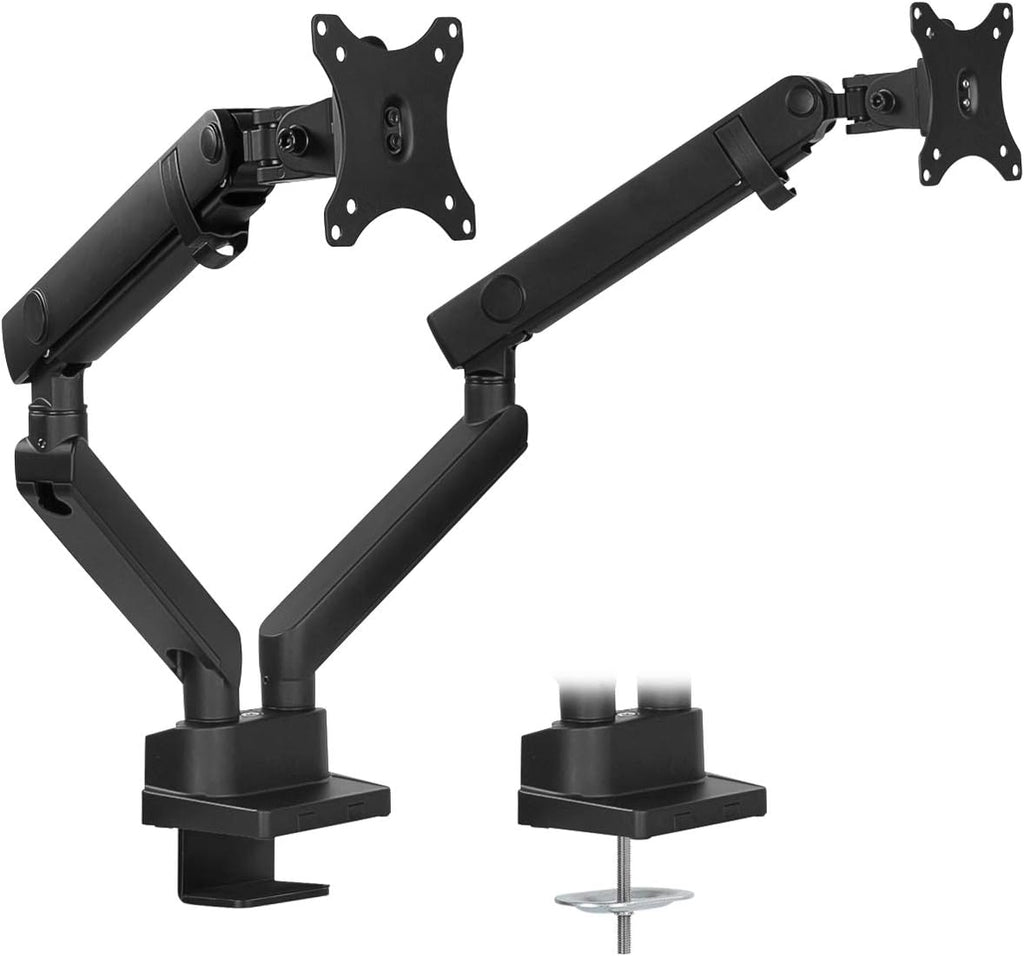 Dual Monitor Arm Mount Desk Stand, Height Adjustable, Fits Two 24 27 29 30 32 Inch VESA 75 100 Screens O4574