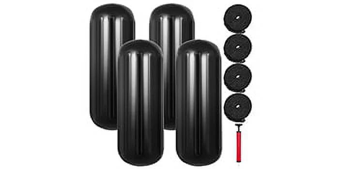 4 New Ribbed Boat Fenders 10" X 28" Black Center Hole Bumpers H549026