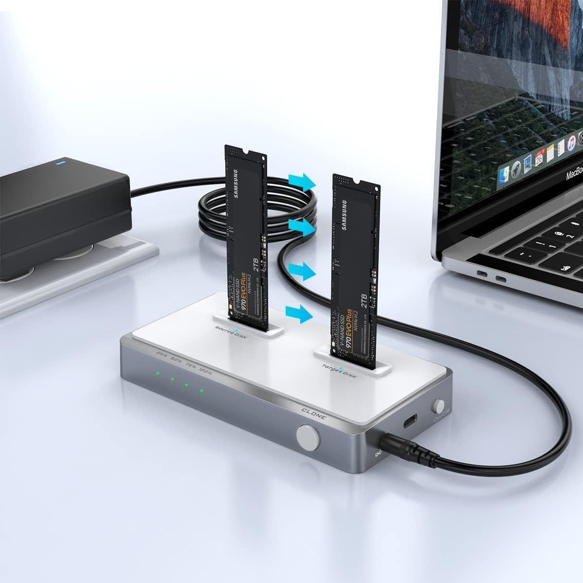 USB C Dual-Bay NVME Docking Station Tool-Free M.2 Duplicator External Hard Drive Enclosure Q684153