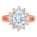 Oval Cut Blue Simulated Diamond 18k Rose Gold Halo Ring Size 6.75 I703