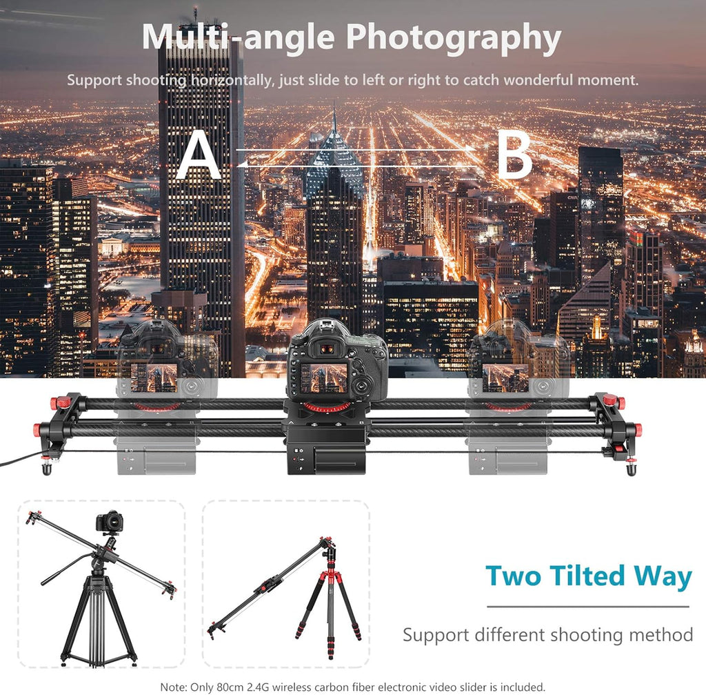 Motorized Camera Slider, 31.5-inch Carbon Fiber Track Rail, Load up to 22 lbs M1009