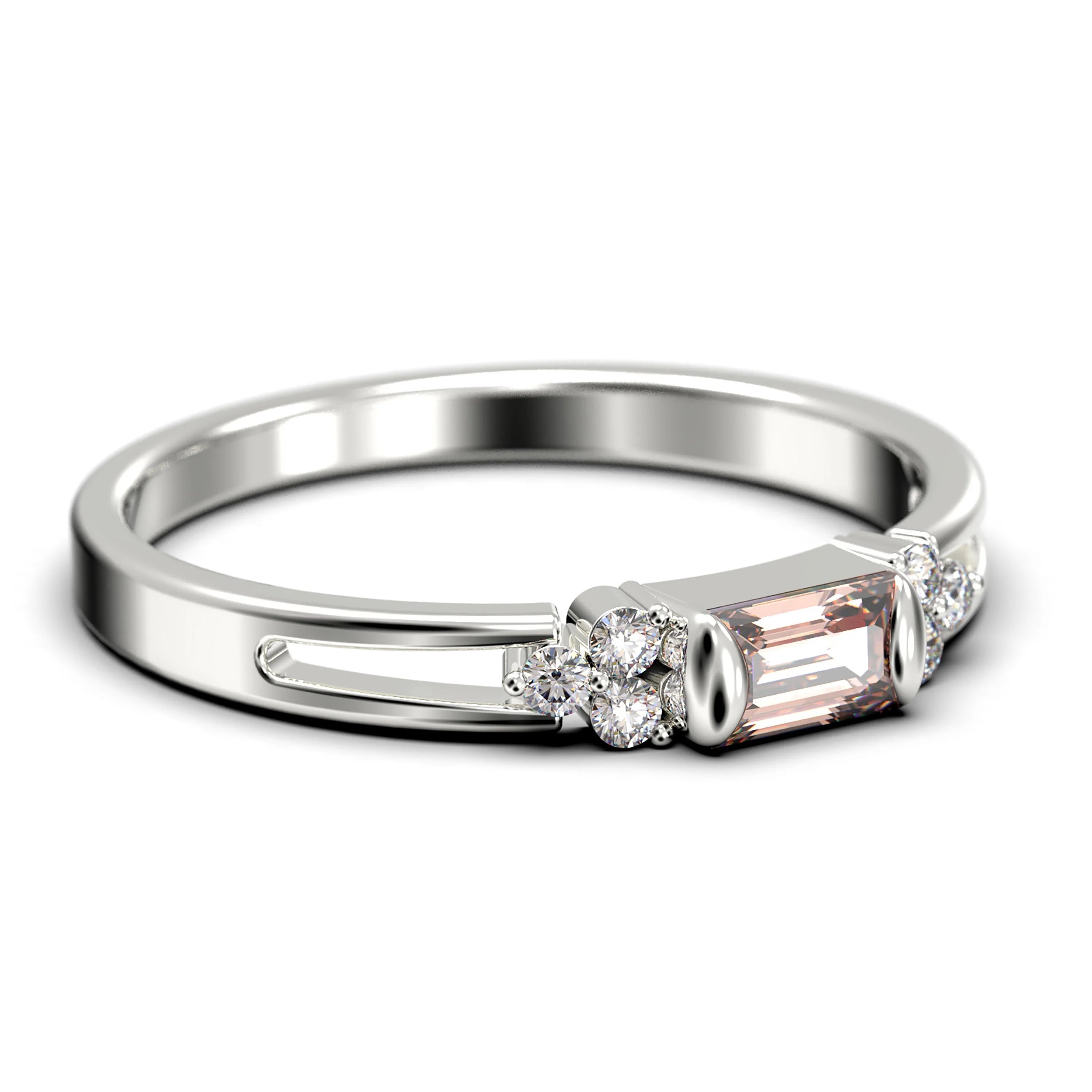 1.00 Carat Baguette Cut Morganite And Diamond Moissanite Engagement Ring in 10k Solid White Gold V738145