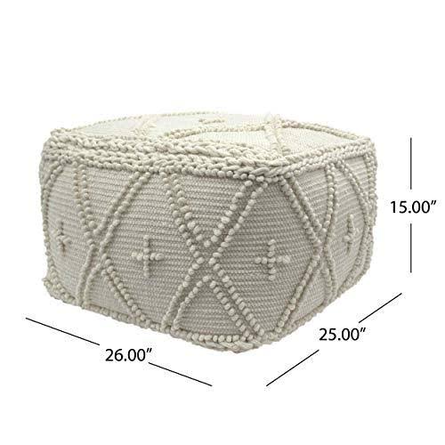 White Wool Cotton Square Pouf P678