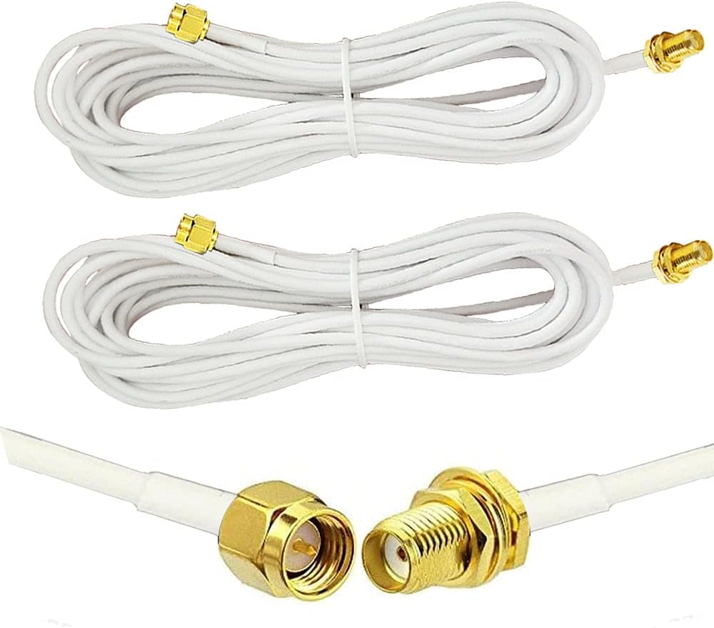 33ft SMA Extension Cable Male to Female WiFi Antenna Cable, Pack of 2 White I62931