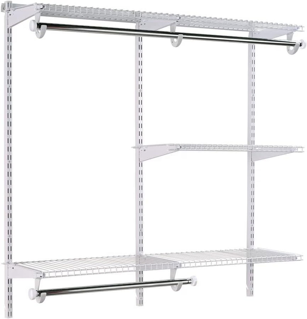White Wire Shelving Kit with Expandable Shelving and Telescoping Rods U952029