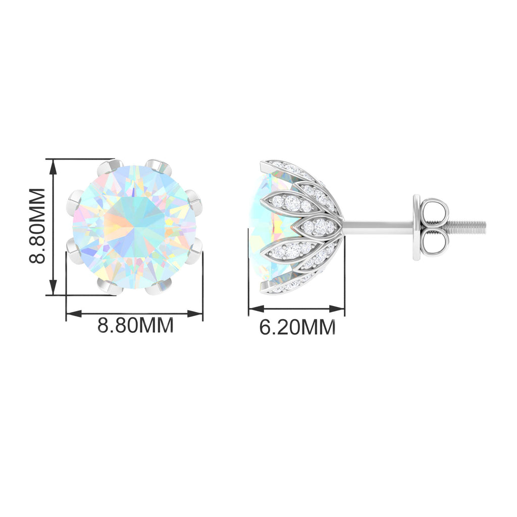 Floral Stud Earrings with Diamond, 925 Sterling Silver E66792