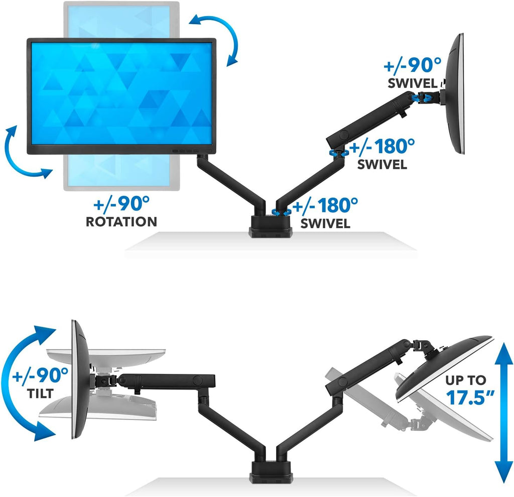 Dual Monitor Arm Mount Desk Stand, Height Adjustable, Fits Two 24 27 29 30 32 Inch VESA 75 100 Screens O4574