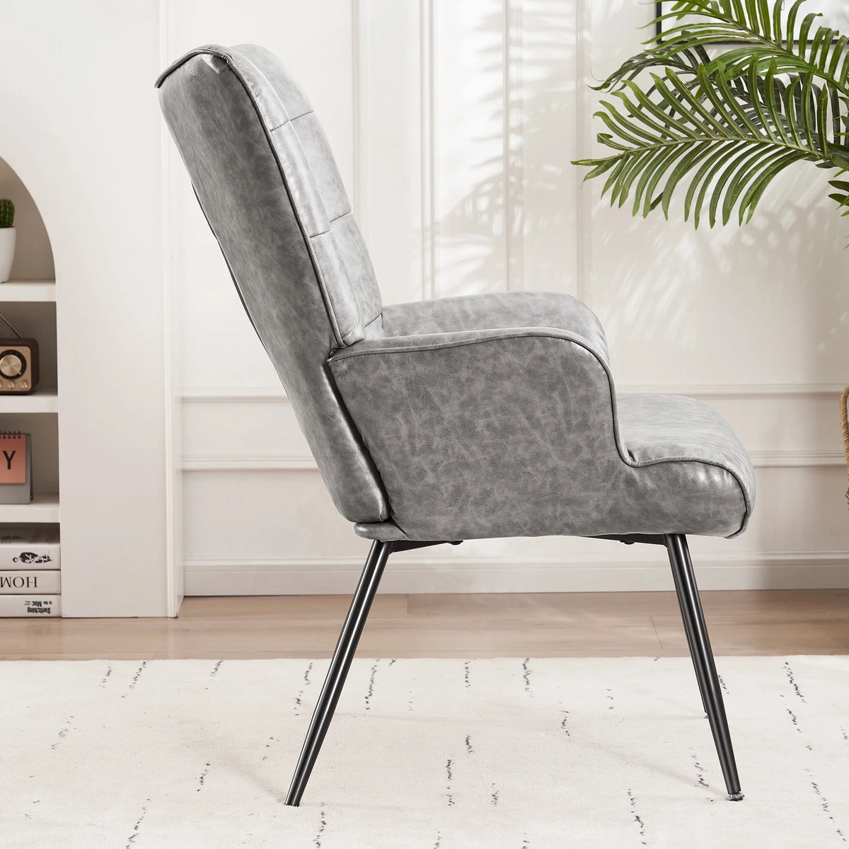 Gray Faux Leather Wingback Chair with Metal Legs J18626