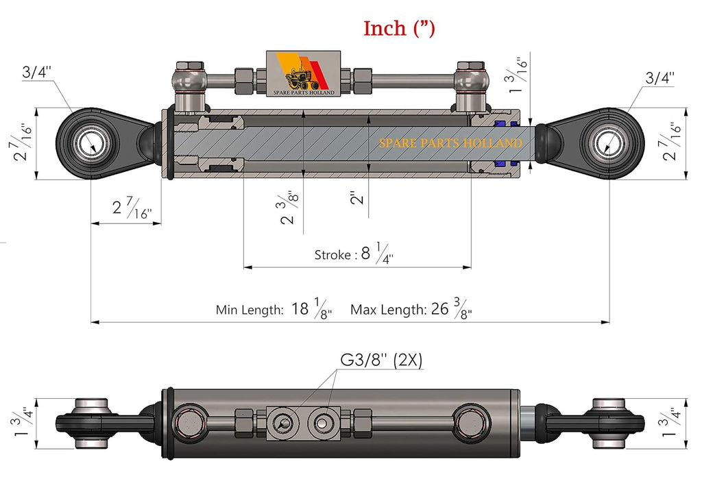 Hydraulic Top Link Cat. 1-1 with Locking Block 18 1/8” - 26 3/8” R5589