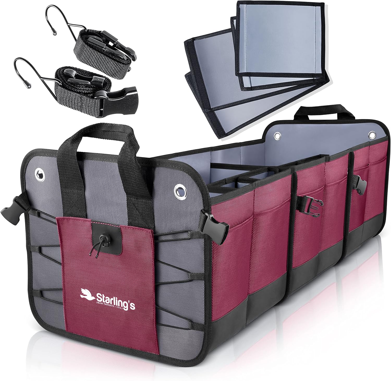 Black 2 Compartments Car Trunk Organizer Pack of 2 J5700