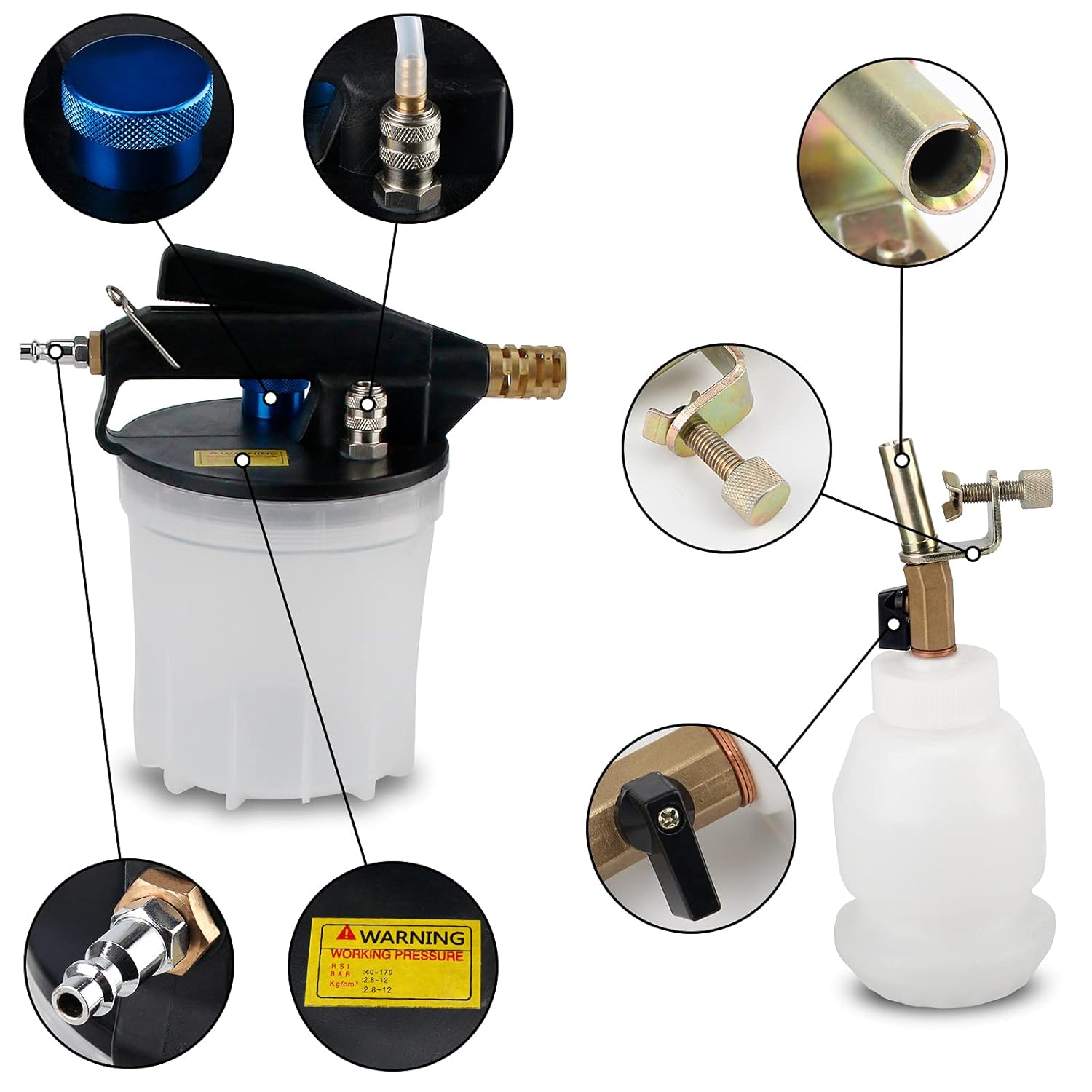 2L Vacuum Brake Bleeder Kit with 2L Brake Fluid Extractor and 1L Refilling Bottle, Two Silicon Hoses C62340
