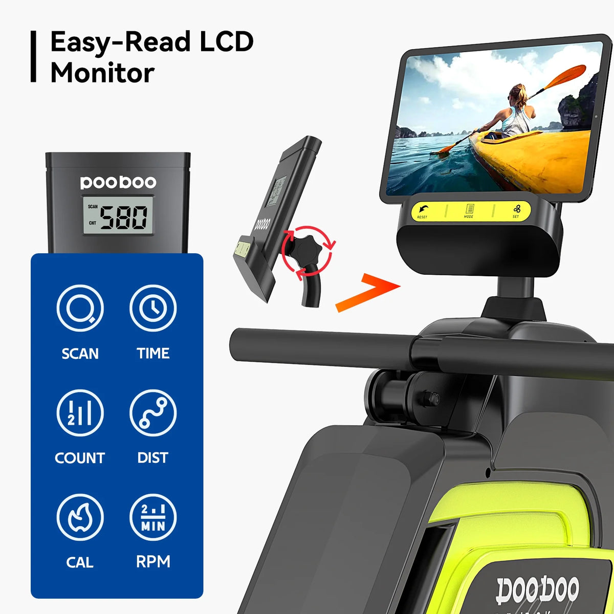 Magnetic Rowing Machine with LCD Monitor, Tablet Holder J449979