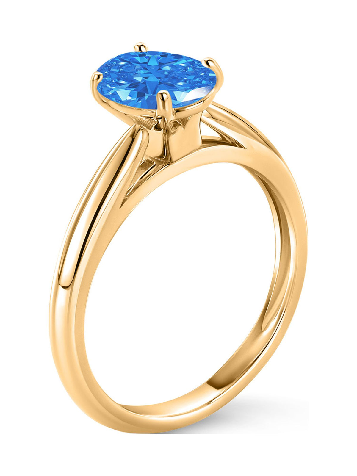 10K Yellow Gold Oval Blue Zirconia Solitaire Engagement Ring M212