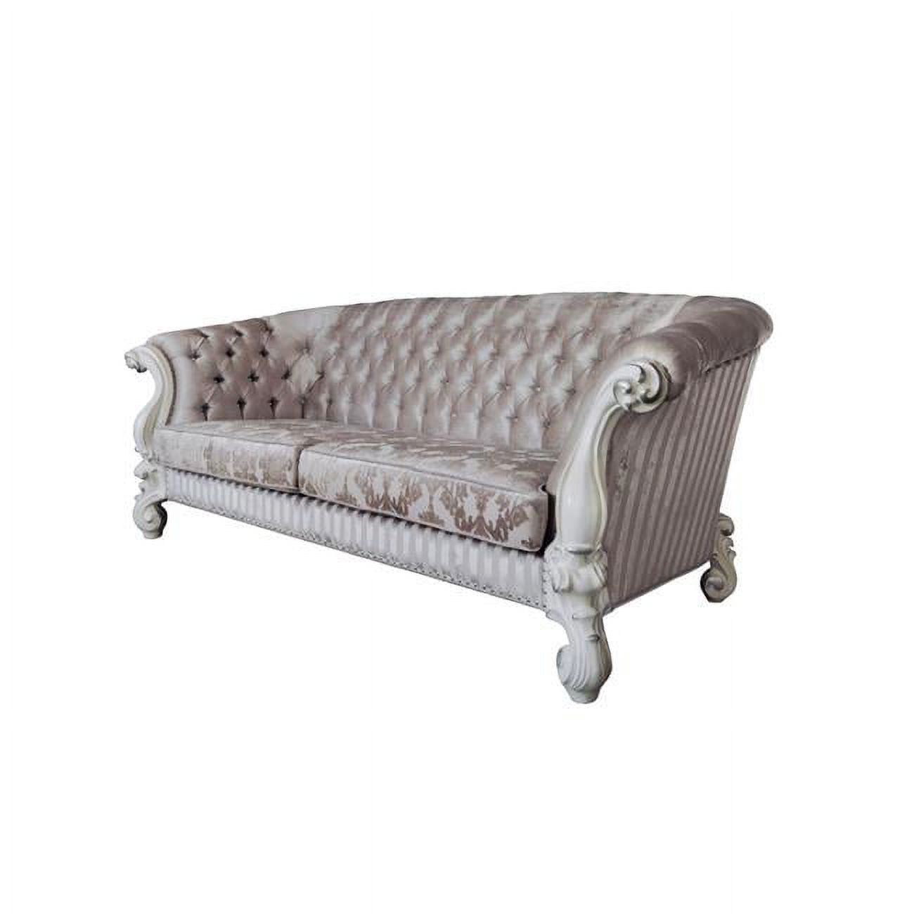 Ivory Velvet Sofa with Seven Toss Pillows P70400