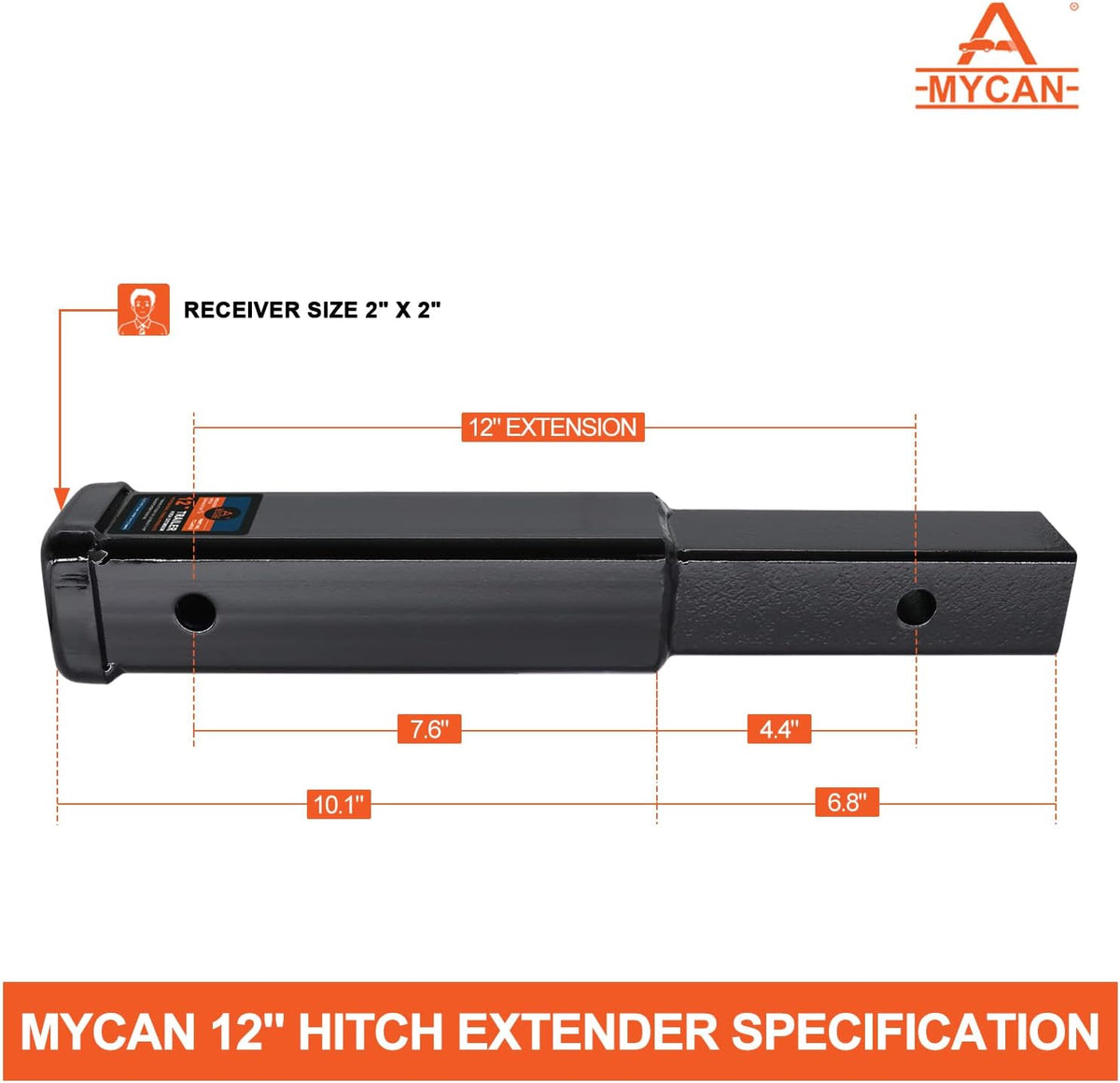 Hitch Extension 12 Long Solid Trailer Extender for 2 Receiver Tube Tow Bar Steel Shank Heavy Duty 3500 lbs Pack of 2 Q889856