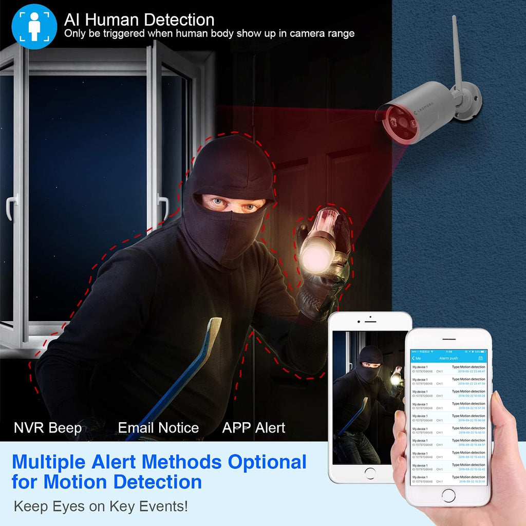 10.1 Monitor Wireless Security Camera System, 4pcs 3MP Indoor Outdoor Night Vision Camera, 1TB HDD O130