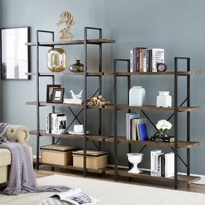 Vintage Industrial 5-Shelf Bookcase with Metal Frame G401
