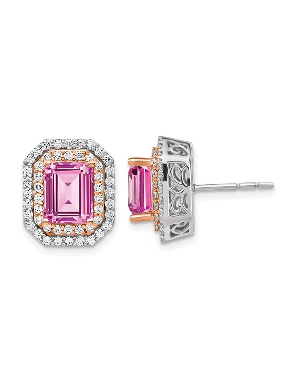 14K White Gold Pink Sapphire Earrings with Lab-Grown Diamonds K88876
