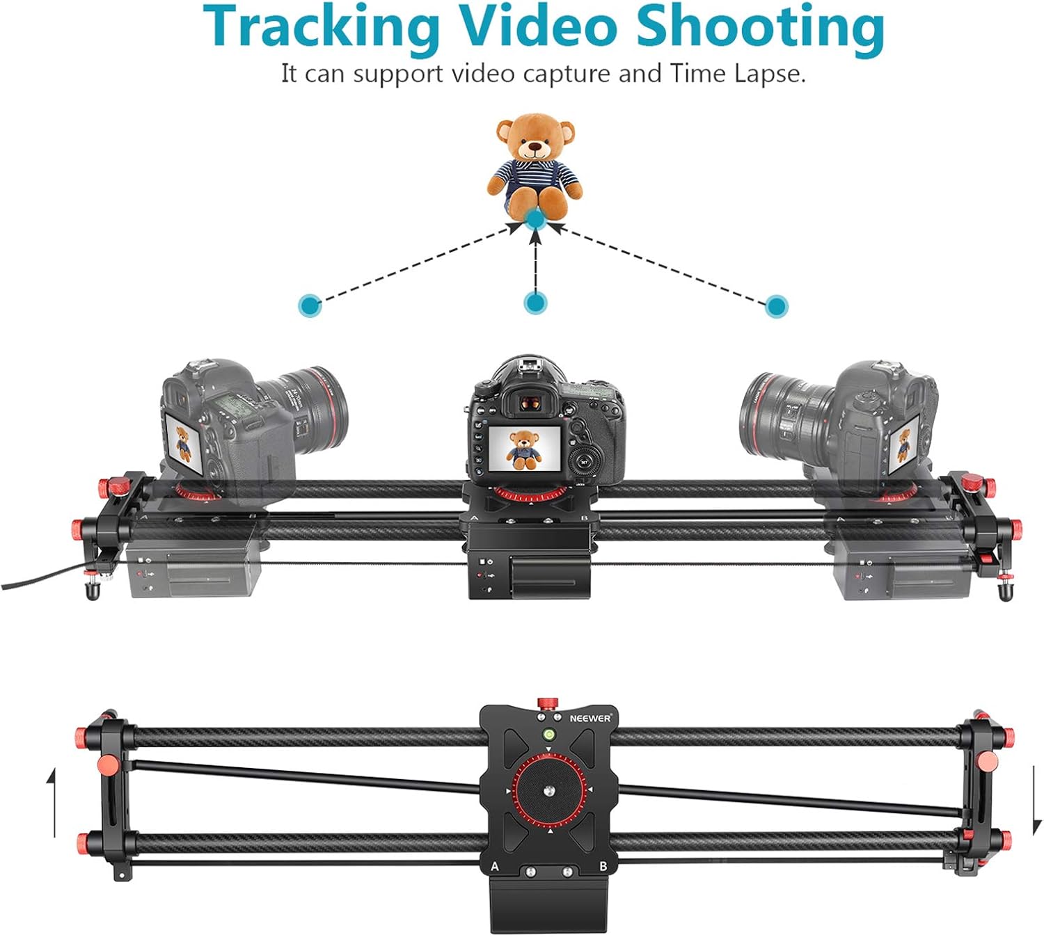 Motorized Camera Slider, 31.5-inch Carbon Fiber Track Rail, Load up to 22 lbs M1009