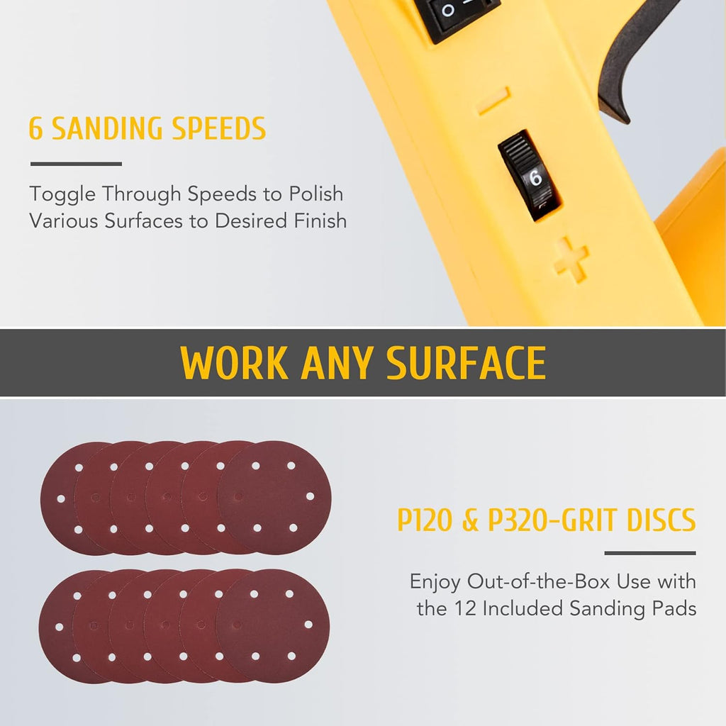 Folding Drywall Sander with Extendable Handle, 12 Sanding Discs, LED Light, 6 Speed N416