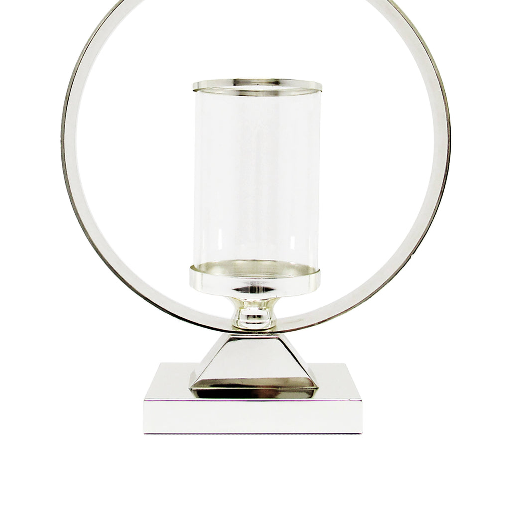 Silver Round Circle Ring Hurricane Candle Holder G34861