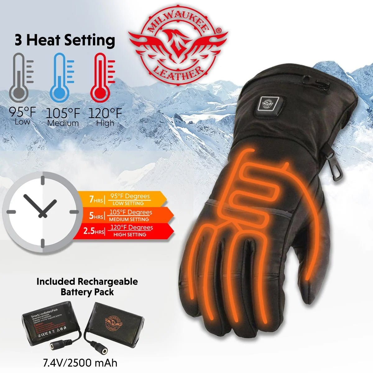 Heated Winter Gloves with Battery 3X-Large N254