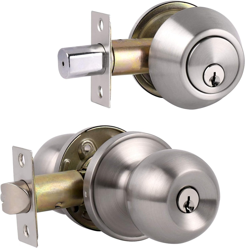 Entry Door Knob and Deadbolt Lock Set with Single Cylinder Deadbolt Keyed Alike Combo Pack P466323