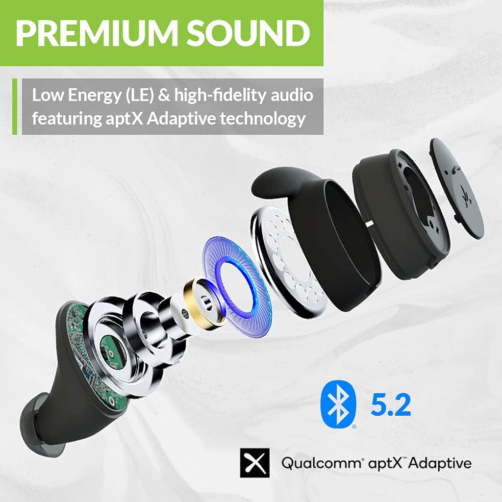 Bluetooth 5.2 True Wireless Earbuds with aptX Adaptive Audio, Noise Isolating, 36 HR Charge G403