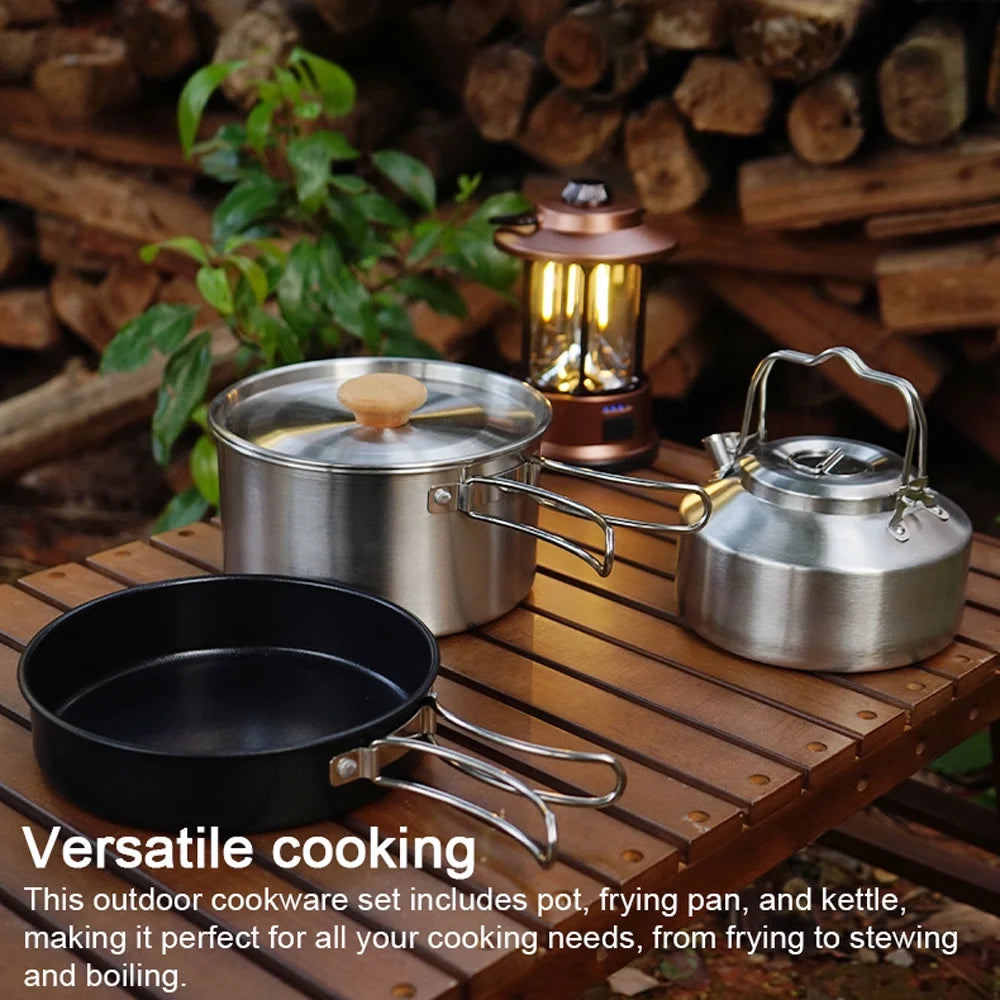 Stainless Steel Camping Cookware Set with Pot Frying Pan Kettle U79713