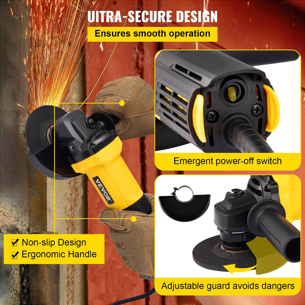 Angle Grinder 4-1/2" 11A with Paddle Switch and 360° Rotational Guard, 12000rpm F7778