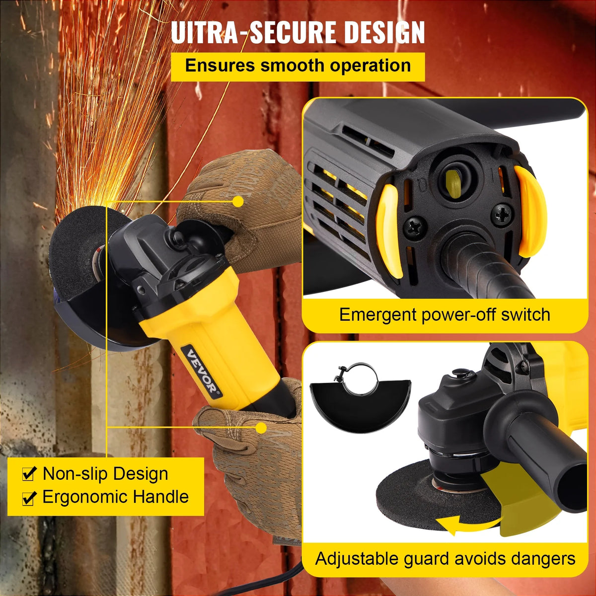 Angle Grinder 4-1/2" 11A with Paddle Switch and 360° Rotational Guard, 12000rpm F7778