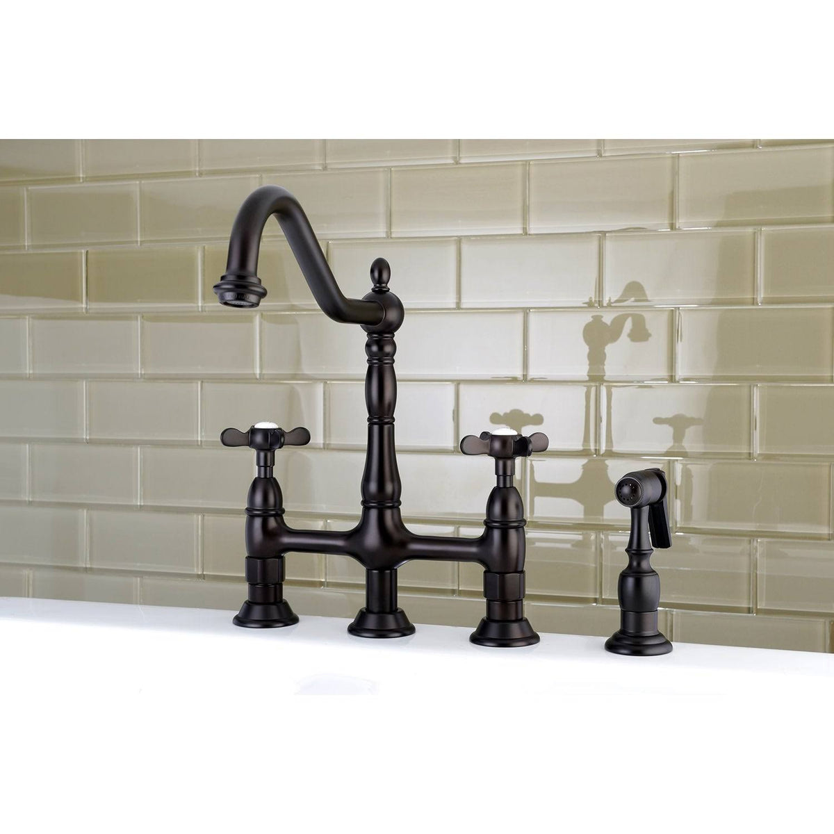 Brushed Nickel Kitchen Faucet with Brass Sprayer J194525