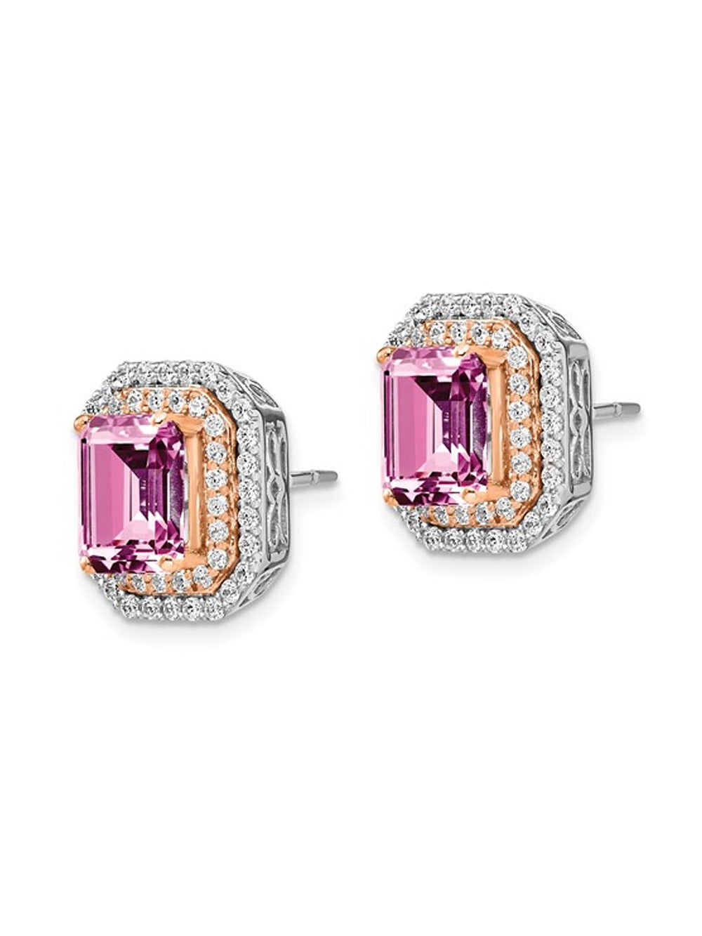 14K White Gold Pink Sapphire Earrings with Lab-Grown Diamonds K88876