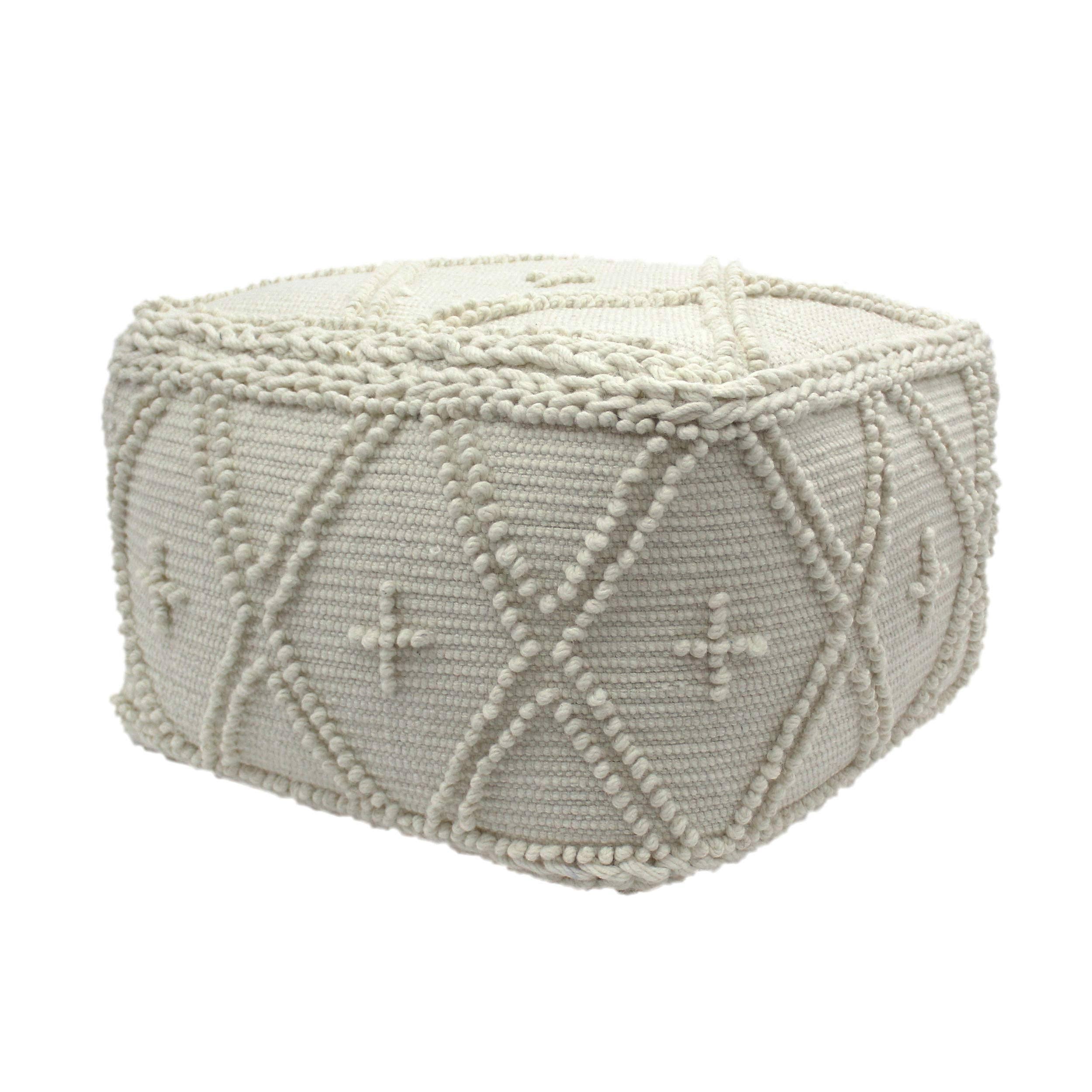 White Wool Cotton Square Pouf P678