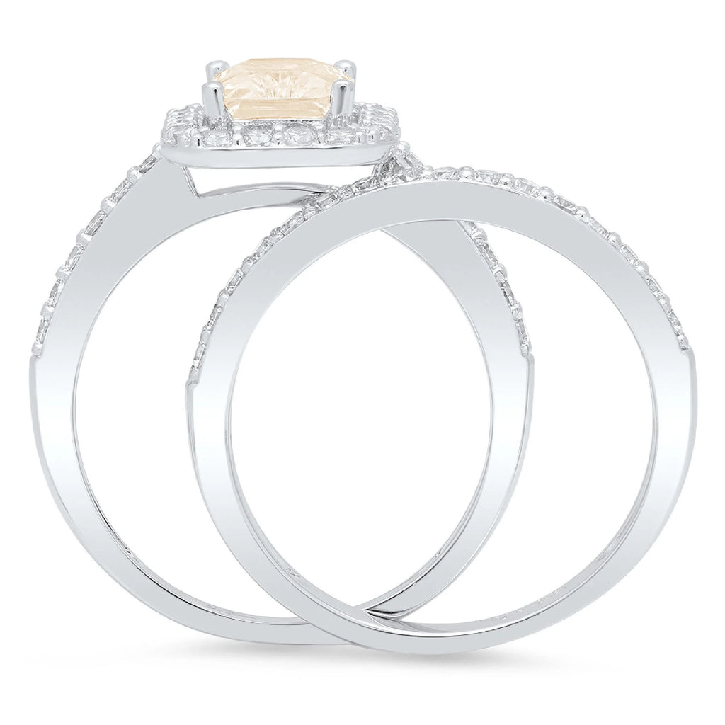 Emerald Cut Brown Morganite 18k White Gold Ring Band Set Size 3.5 C300732