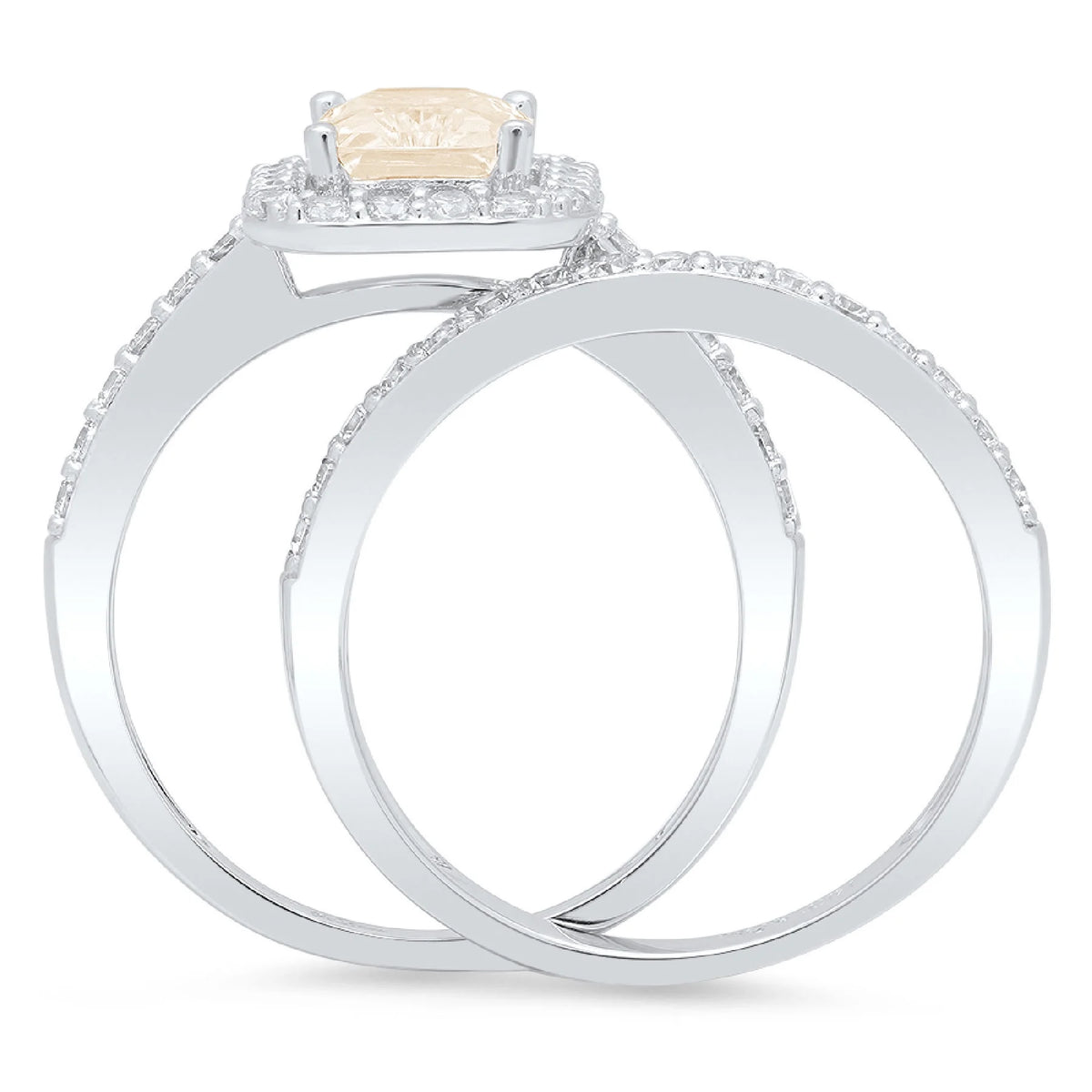 Emerald Cut Brown Morganite 18k White Gold Ring Band Set Size 3.5 C300732