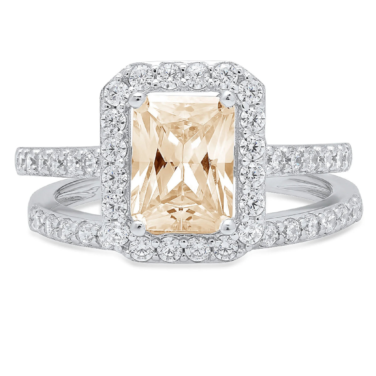 Emerald Cut Brown Morganite 18k White Gold Ring Band Set Size 3.5 C300732