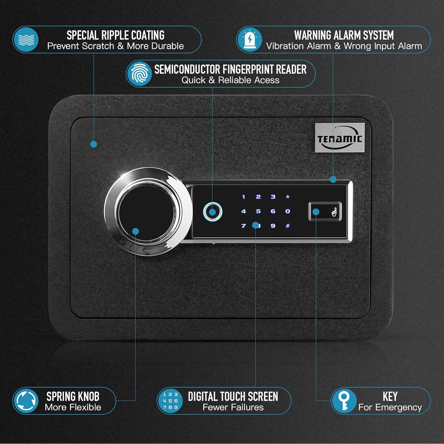 Black Solid Alloy Steel Biometric Fingerprint Safe Box R974431