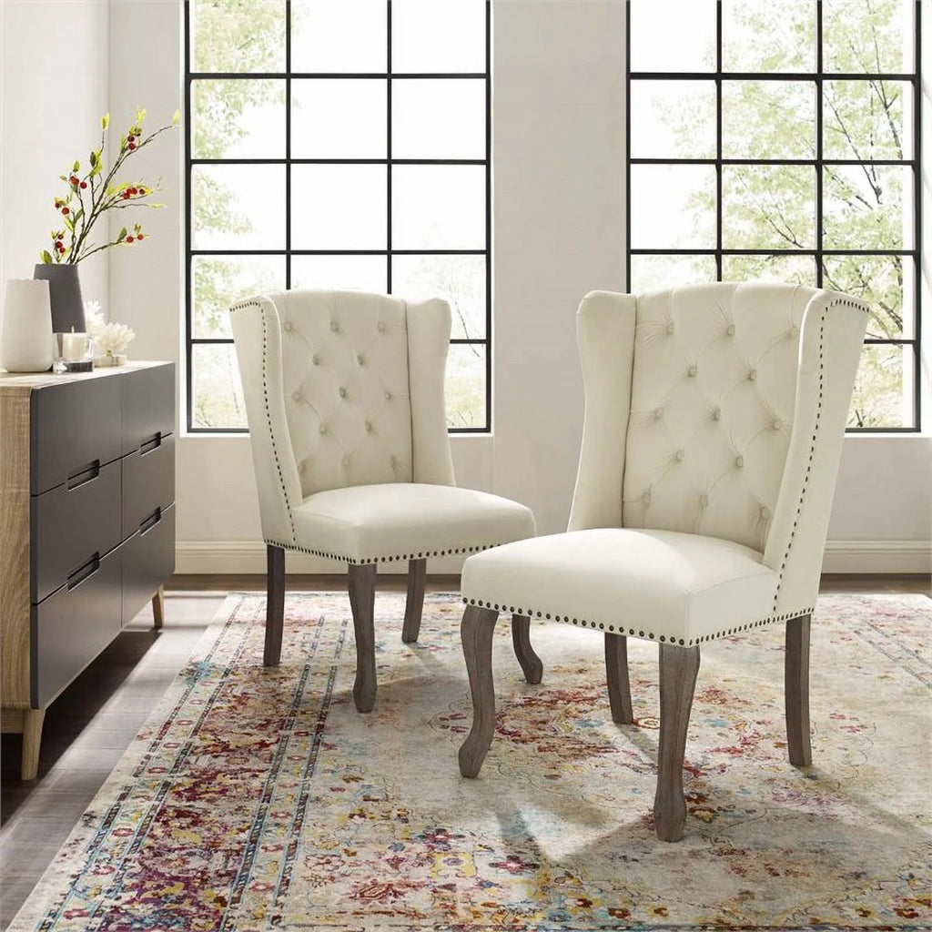 Ivory Velvet Tufted Accent Chair (Set of 2) I357453
