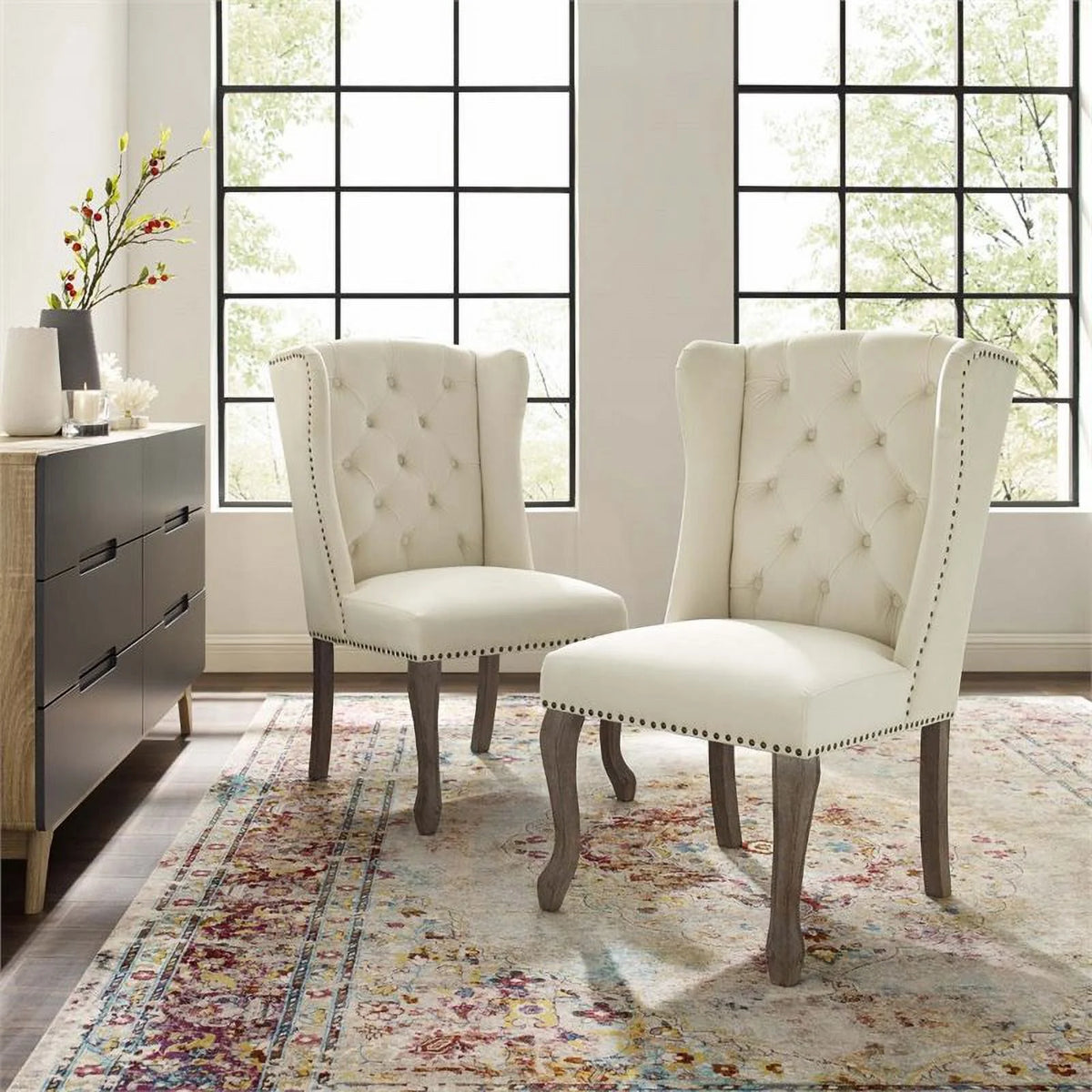 Ivory Velvet Tufted Accent Chair (Set of 2) I357453