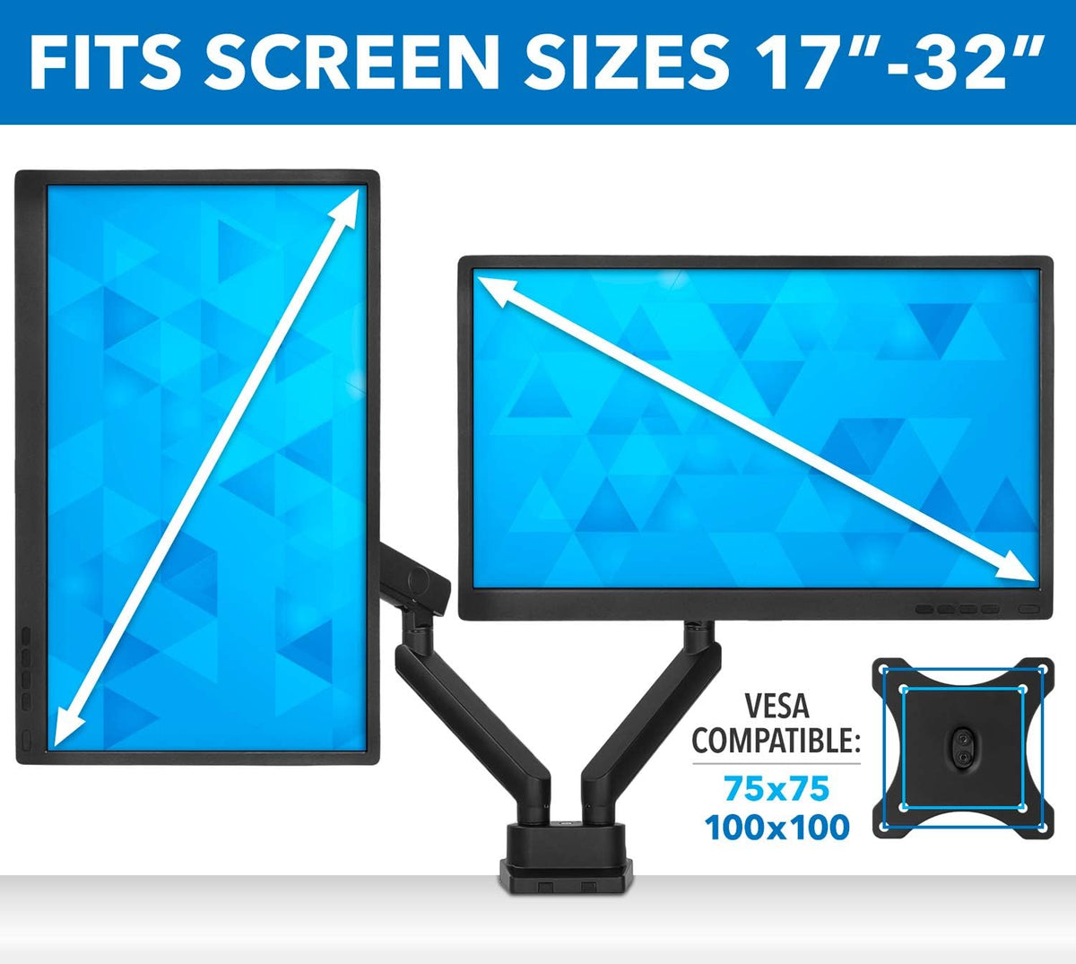 Dual Monitor Arm Mount Desk Stand, Height Adjustable, Fits Two 24 27 29 30 32 Inch VESA 75 100 Screens O4574