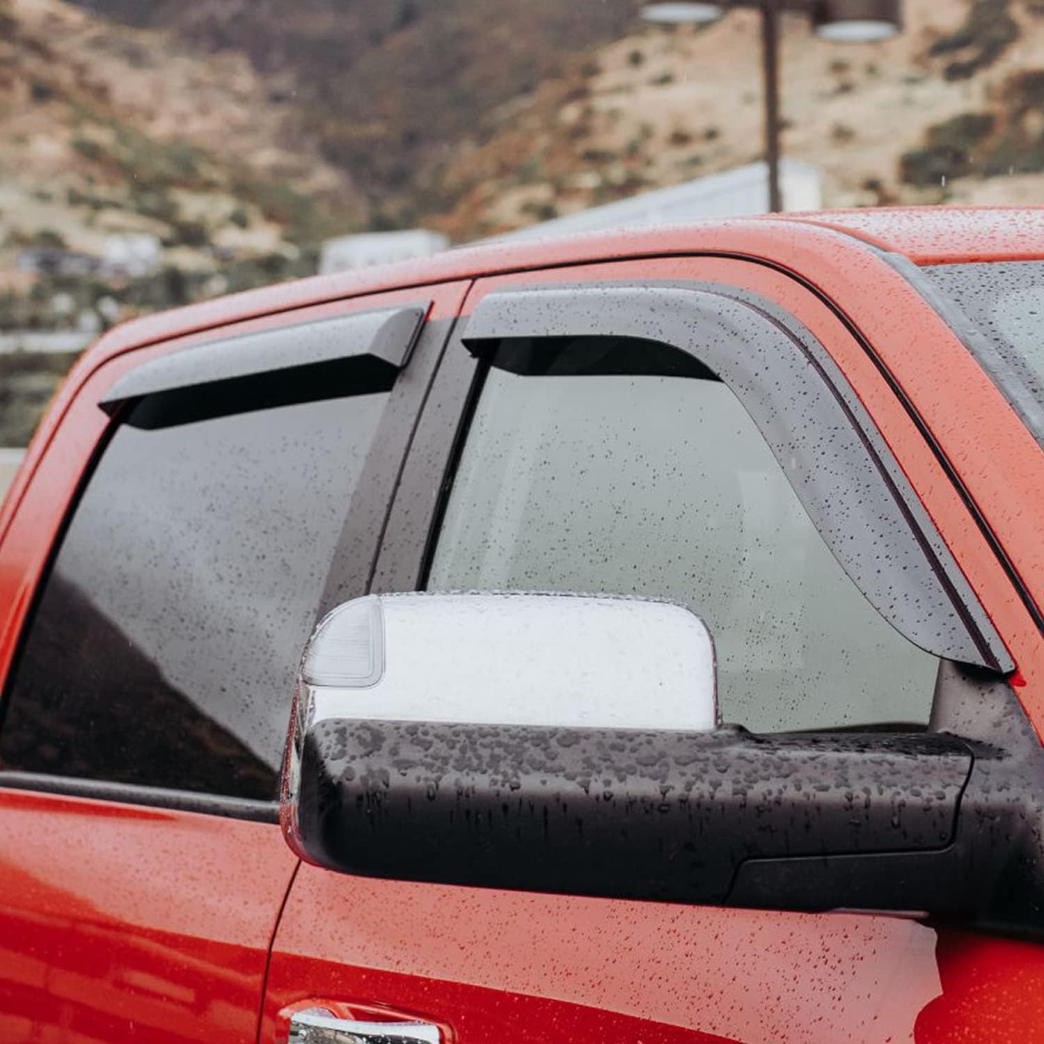 Glass Tape-on Rain Guards for Trucks Crew Cab Window Deflectors 4 Pieces O866399