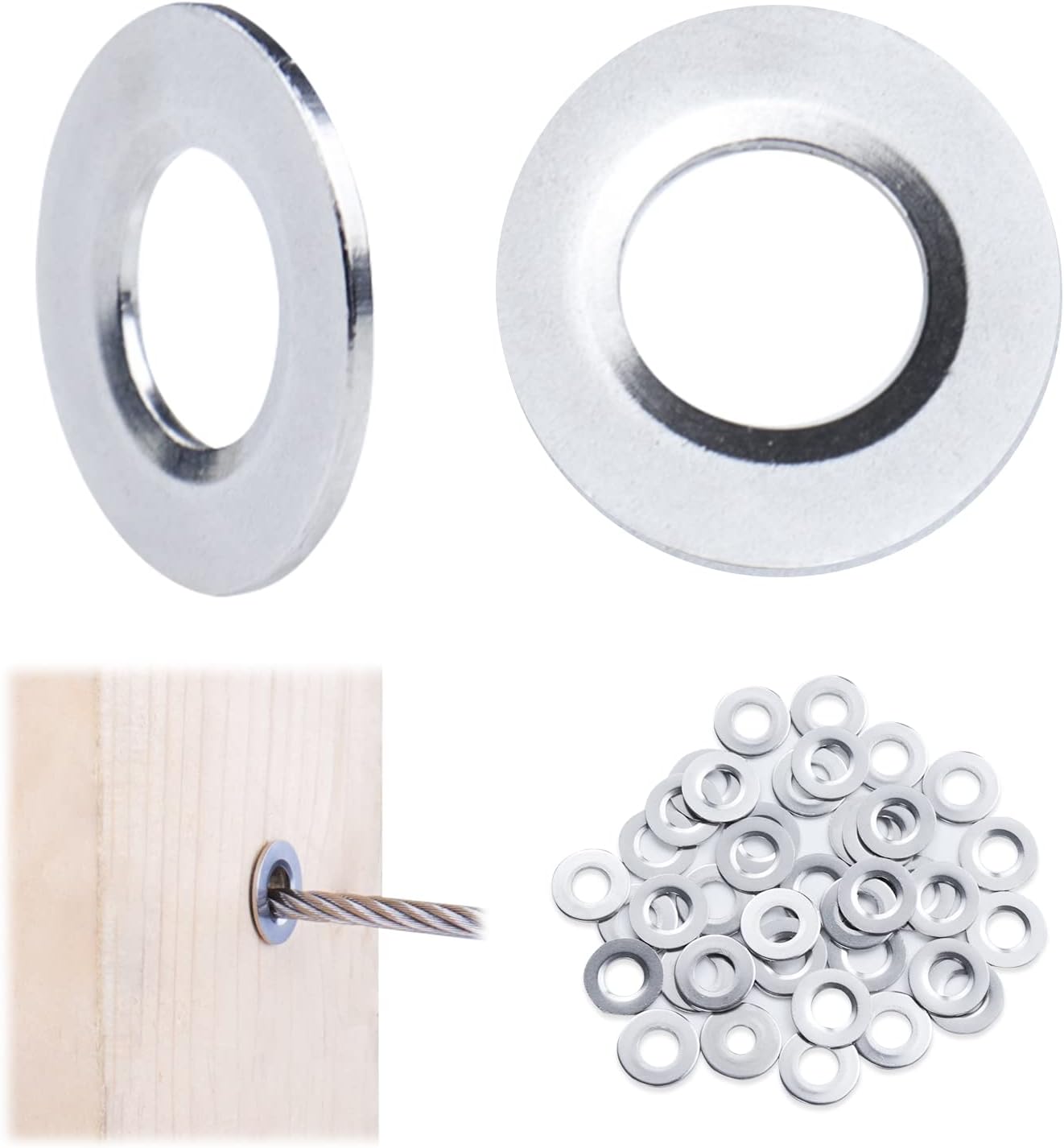 40Pack Cable Railing Kit Protector Sleeve Adhesive Grommet for 1/8" 5/32" 3/16" Wire Rope T316 Stainless Steel C759