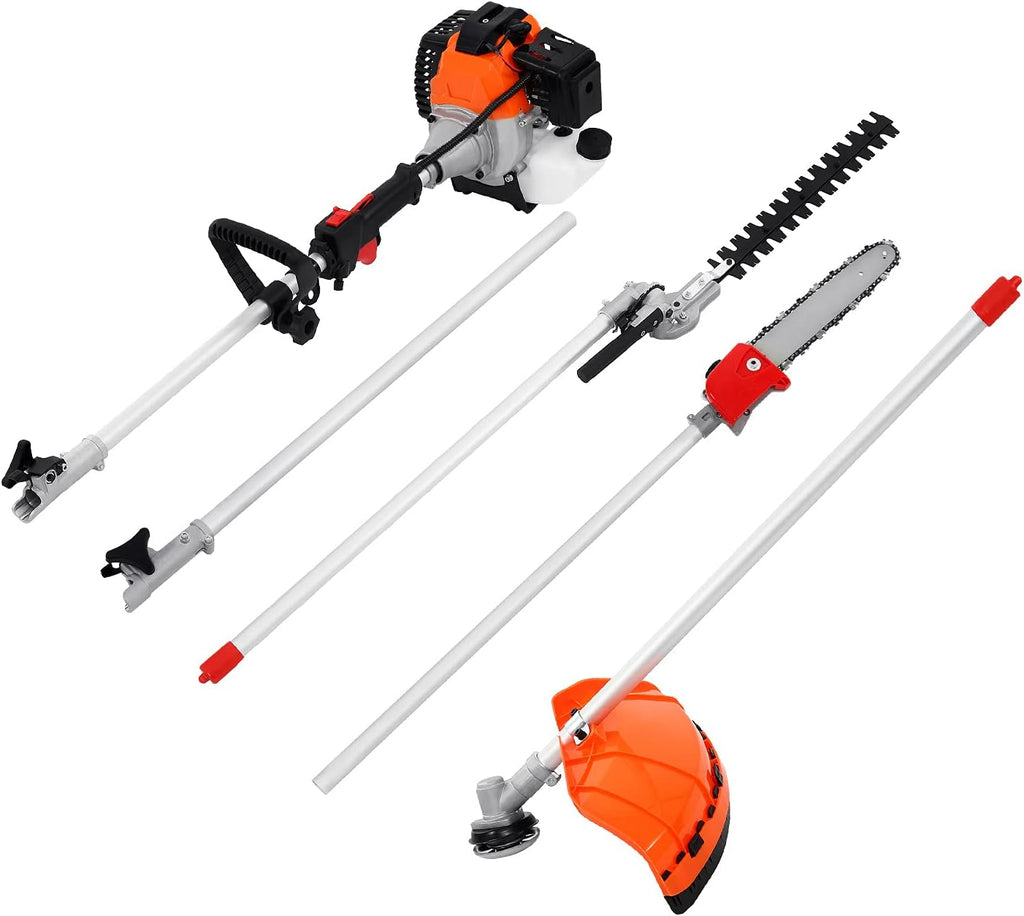 52CC 5 in 1 Gas Pole Saw Hedge Trimmer Straight Shaft Brush Cutter with Extension Pole D802