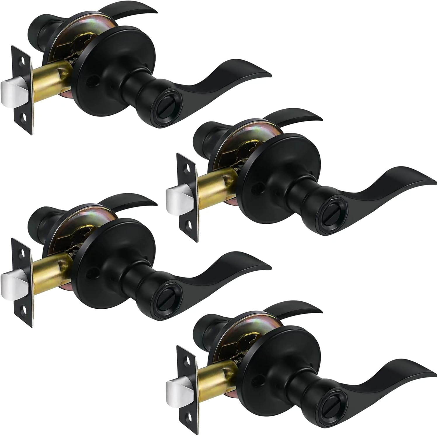 Black Door Handle Set of 4, Matte Black, Privacy Door Lock Lever W41129