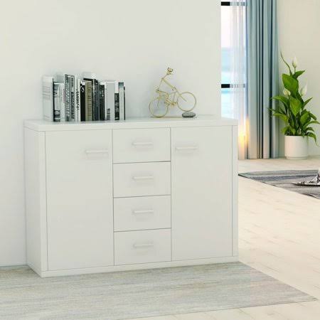 White Buffet Sideboard with Two Doors and Four Drawers T785