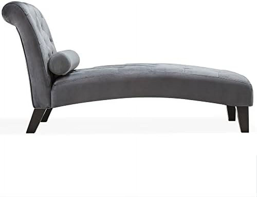 Beige Upholstered Chaise Lounge Sofa with Button Tufted Back and Hardwood Legs N116