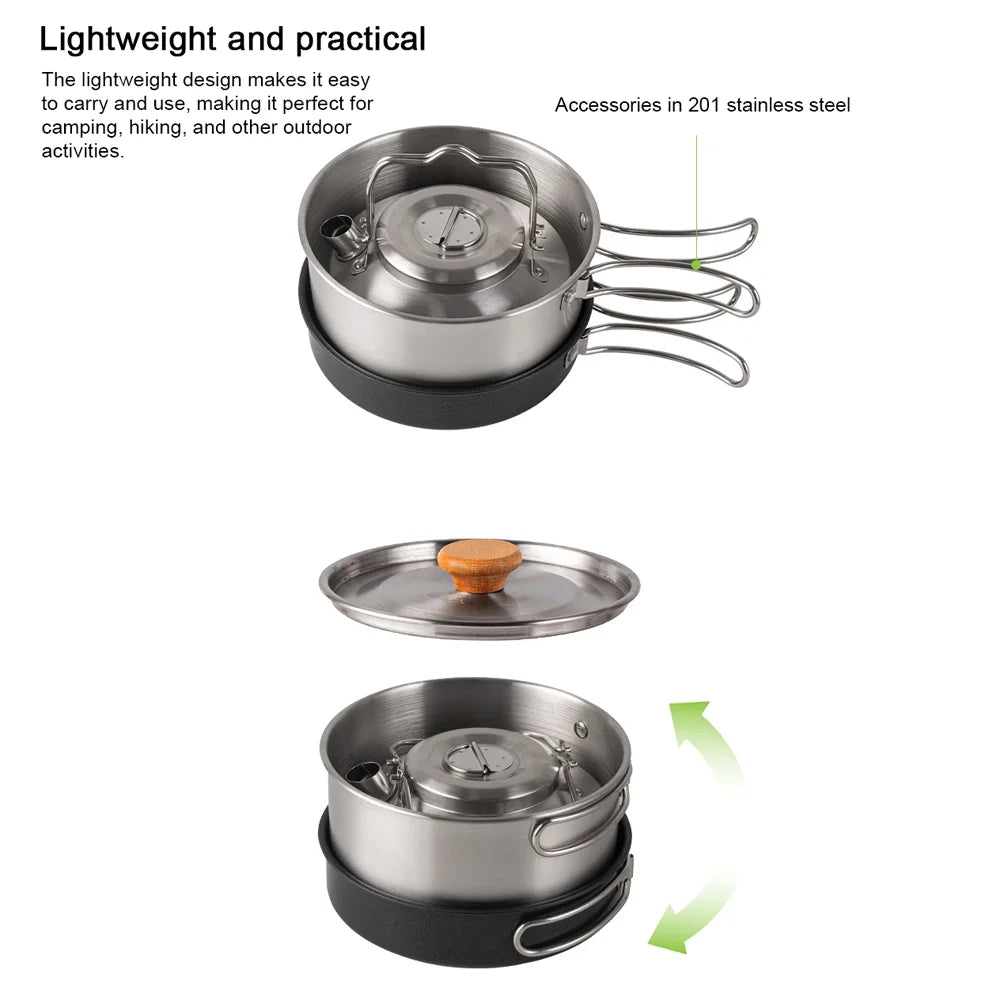 Stainless Steel Camping Cookware Set with Pot Frying Pan Kettle U79713