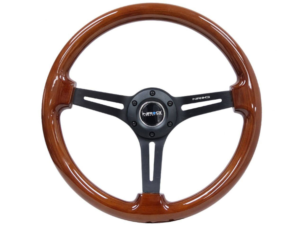 3-Spoke 350mm Brown Wood Grain Steering Wheel with Black Matte Spokes G6689